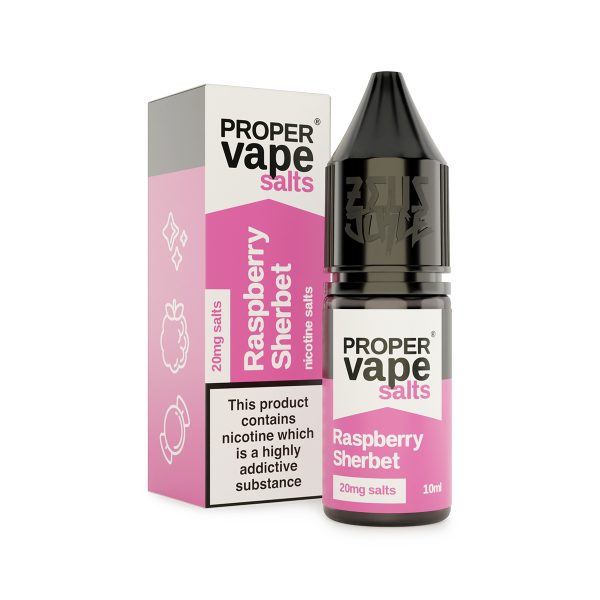 raspberry sherbet proper vape 20mg 10ml nicotine salts white